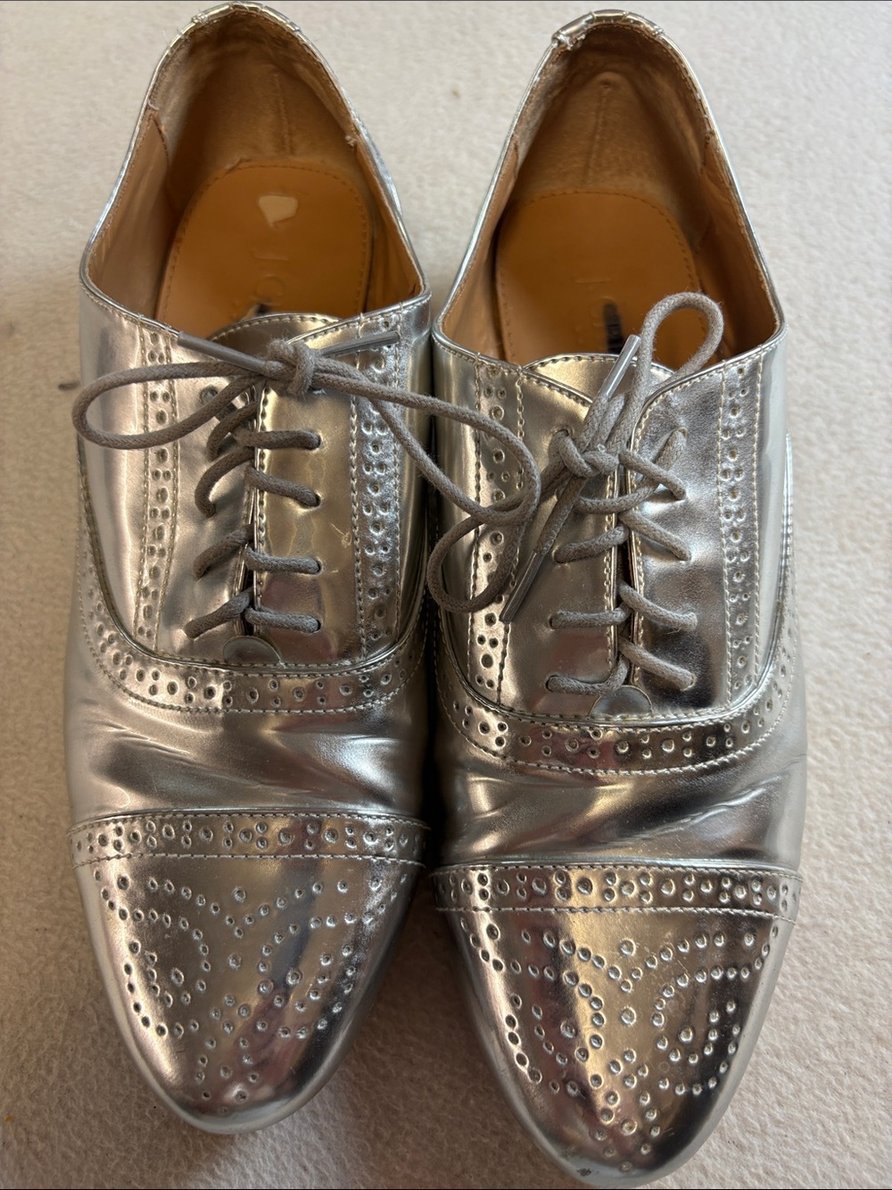 J. Crew Metallic Silver Brogue Oxford Shoes